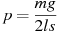 описание: p = frac{{mg}}{{2ls}}