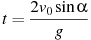 описание: t = frac{{2v_0 sin alpha }}{g}
