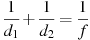 описание: frac{1}{{d_1}} + frac{1}{{d_2}} = frac{1}{f}