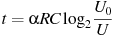 описание: t=alpha rclog _{2} frac{{u_0 }}{u}
